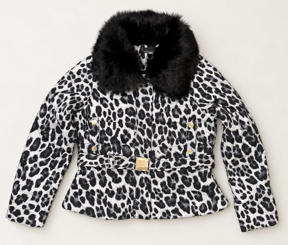 NWT WHITE HOUSE BLACK MARKET WHBM FAUX FUR COLLAR LEOPARD PUFFER COAT JACKET XS